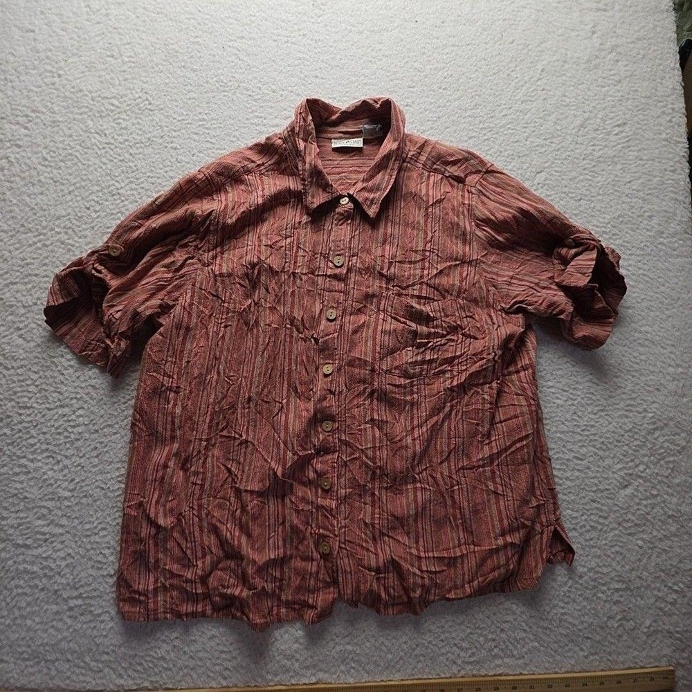 White Stag Button Up Shirt Womens Plus 22W/24W Red Collared Stripe Linen Top